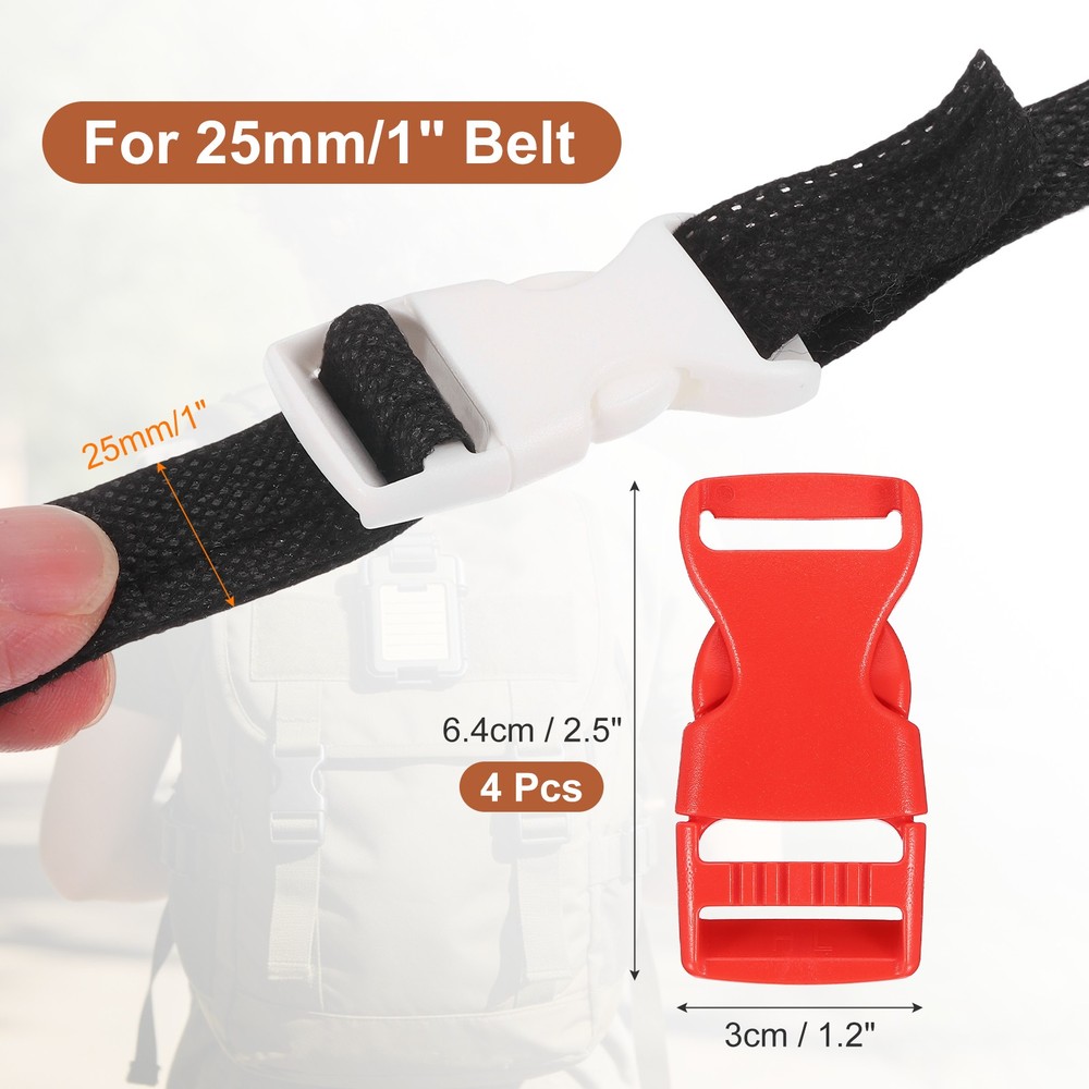 4 Pack Quick Side Release Buckle, 1" Plastic Buckle Clip, Red