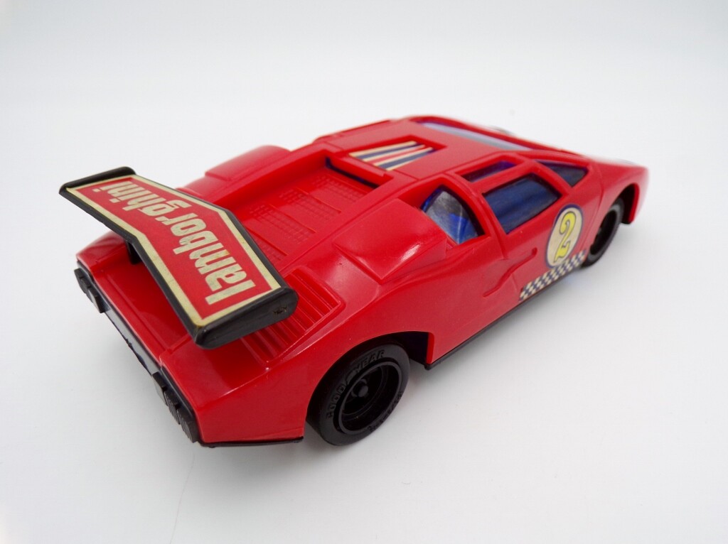 Vintage 70's T.P.S Japan Plastic Pull Back Lamborghini Countach NOS Nomura Toys