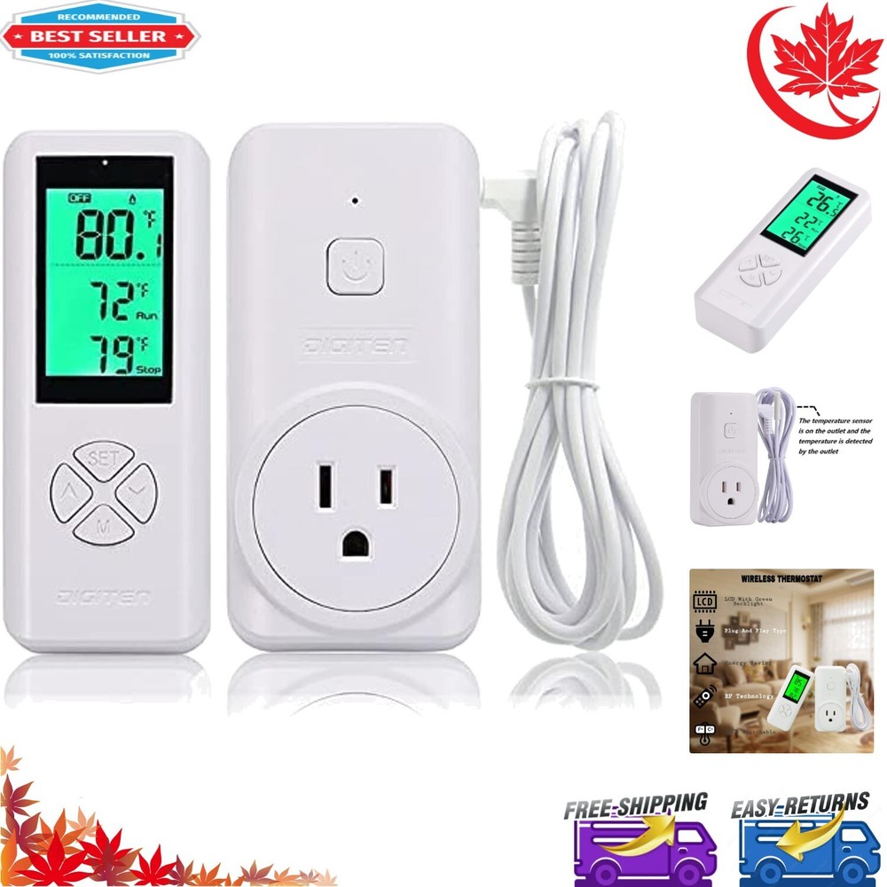 Wireless Temperature Controller Thermostat Outlet - Heating Cooling - Greenhouse