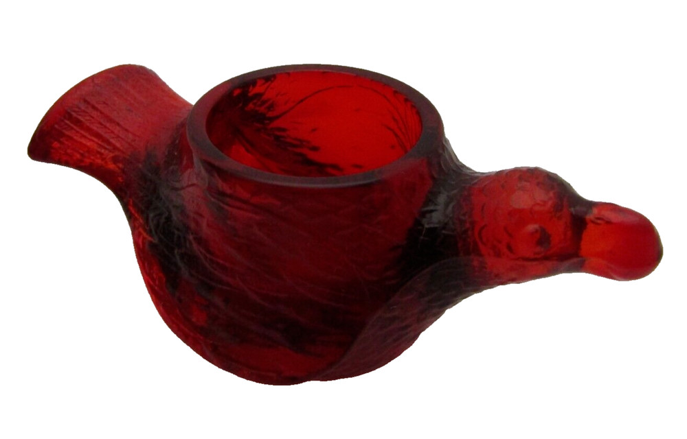 E.E. Ed Bowman 2009 Ruby Red Summit Bird with Berry Open Salt Dip Candle Holder