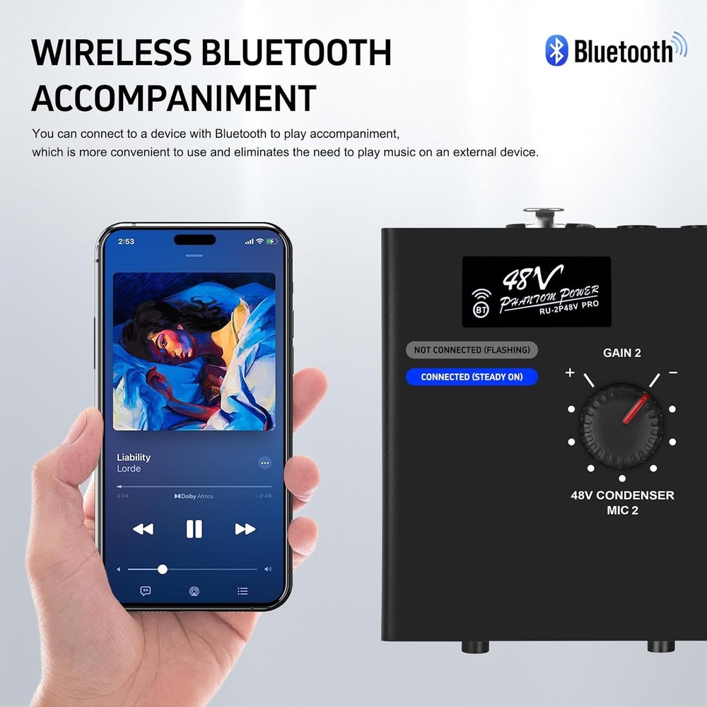 Microphone Preamp Mic Booster 4 Input Max 25db DI Box with 48V Phantom Power ...