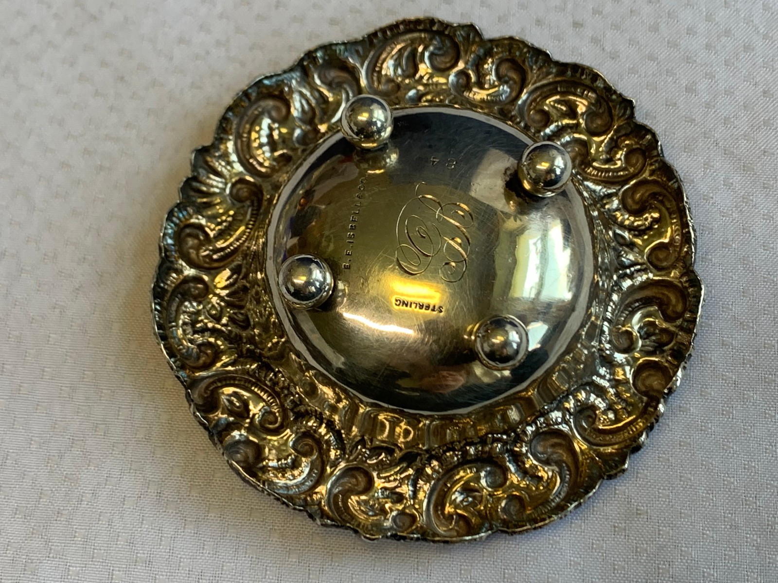 Antique Sterling Silver Condiment Dish Master Salt Cellar 38.9g Floral Repousse