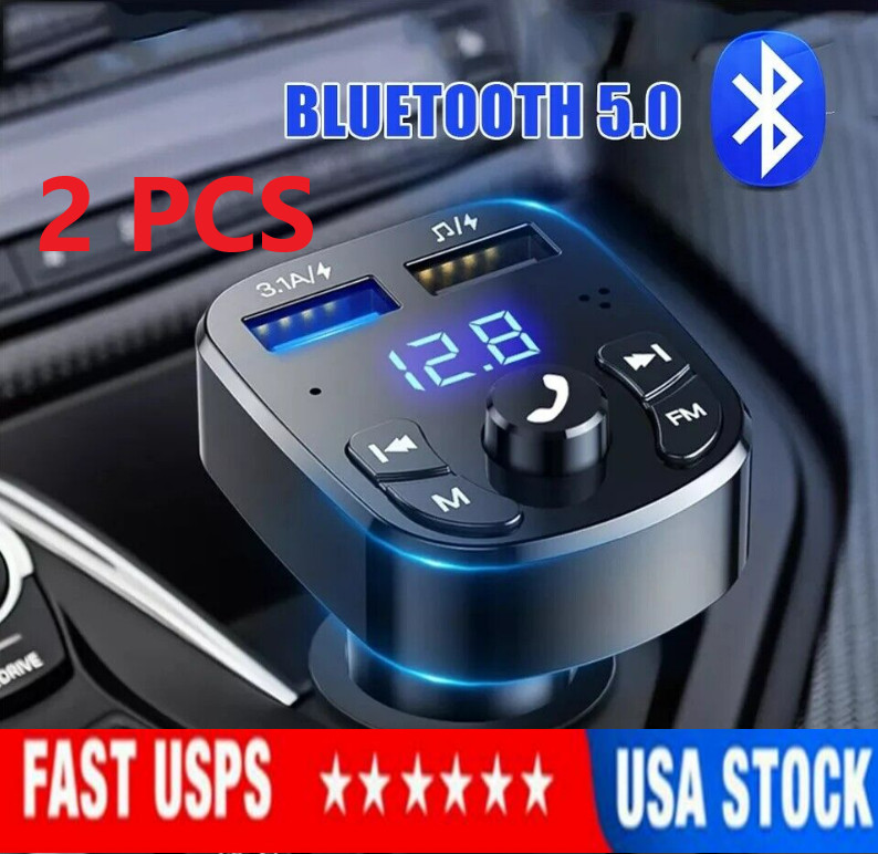 Bluetooth 5.0 Car Wireless FM Transmitter Adapter 2USB PD Charger AUX Hands-Free
