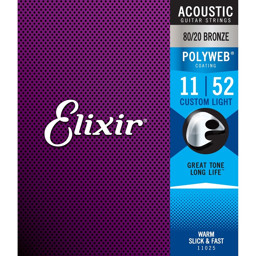 Elixir 11025 Polyweb 80/20 Bronze Custom Light Acoustic Strings (11-52)