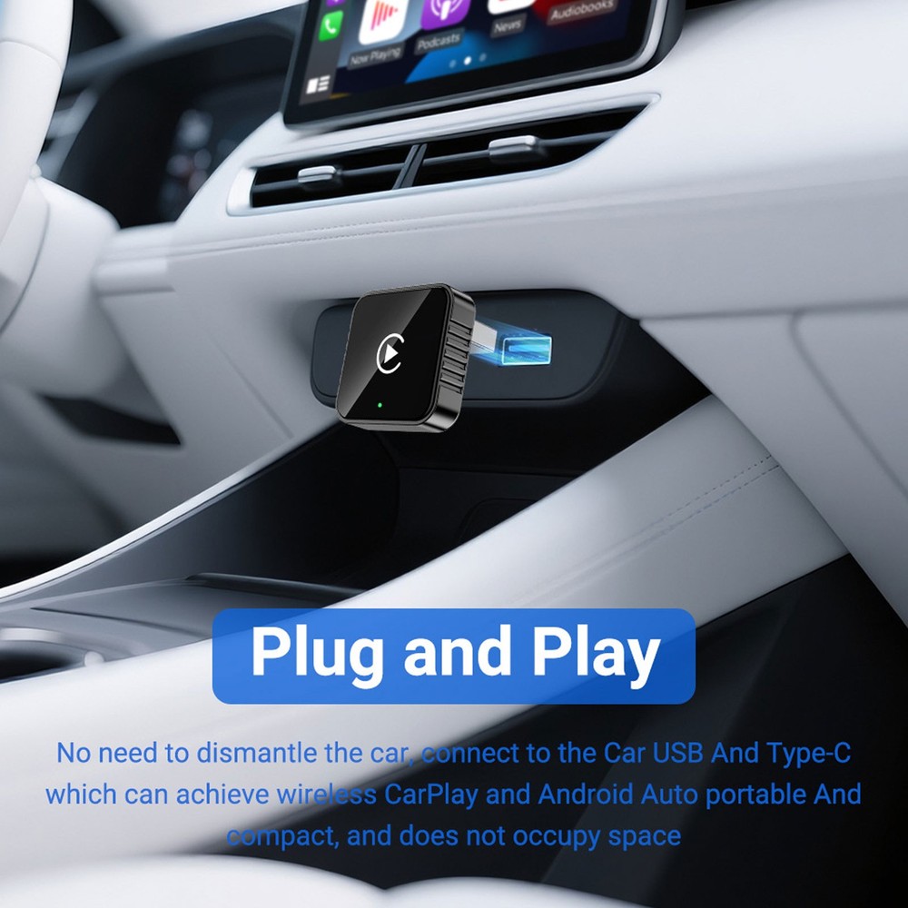 2-in-1 Wireless Carplay Android Auto Adapter Plug&play USB For Iphone Android Yc