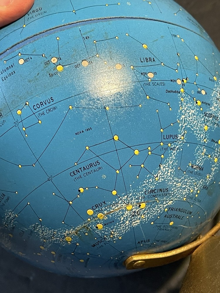 Vintage 1970 6" Replogle Tin Celestial Constellation Globe & Stand