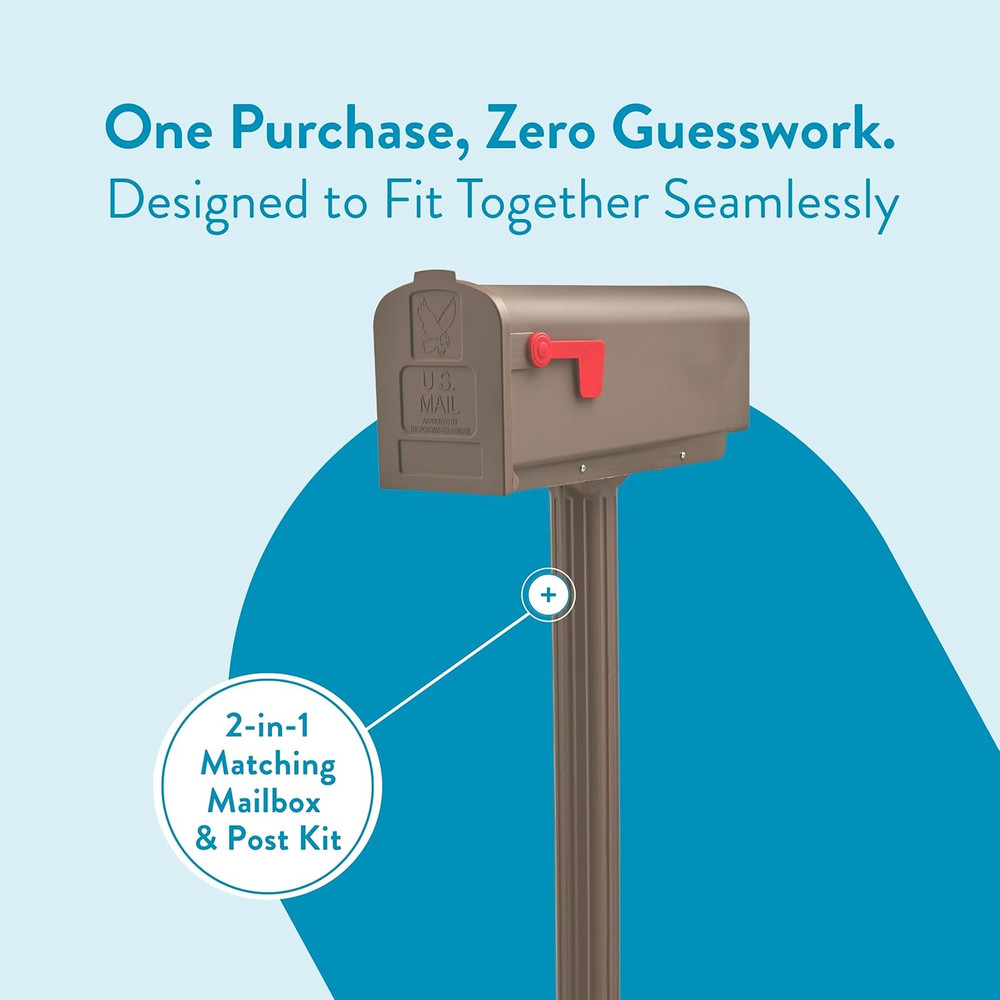 Newbury™ Rust-Proof Plastic Post Mounted Mail Box for outside with Post, Mocha,