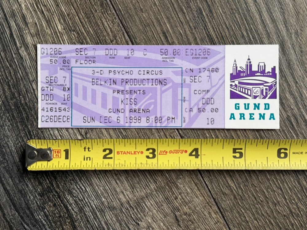 KISS Full Ticket Stub Psycho Circus Tour Cleveland Ohio Dec 6 1998 Vintage Kiss