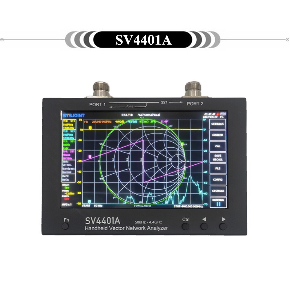 SV4401A 50KHz-4.4GHz VNA Vector Network Analyzer 100DB Dynamic 7 Inch Touch LCD