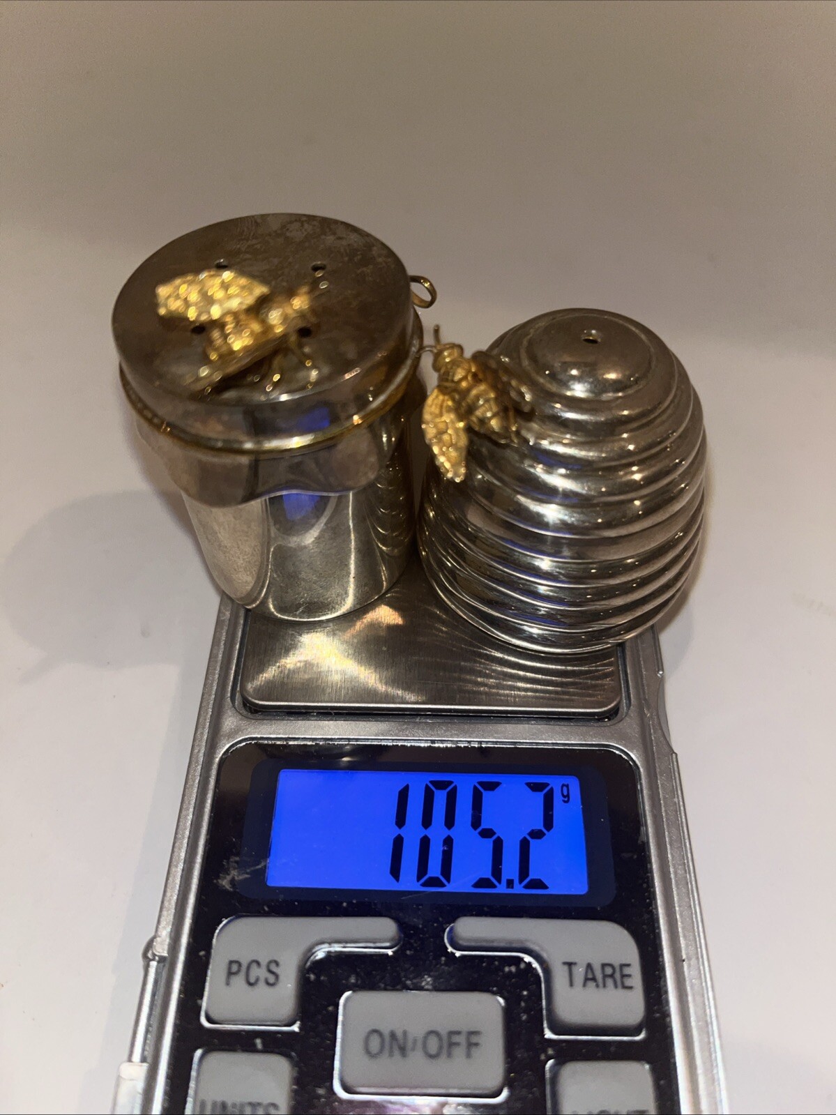 Thistle & Bee Sterling Silver Beehive Salt & Pepper Shakers Rare