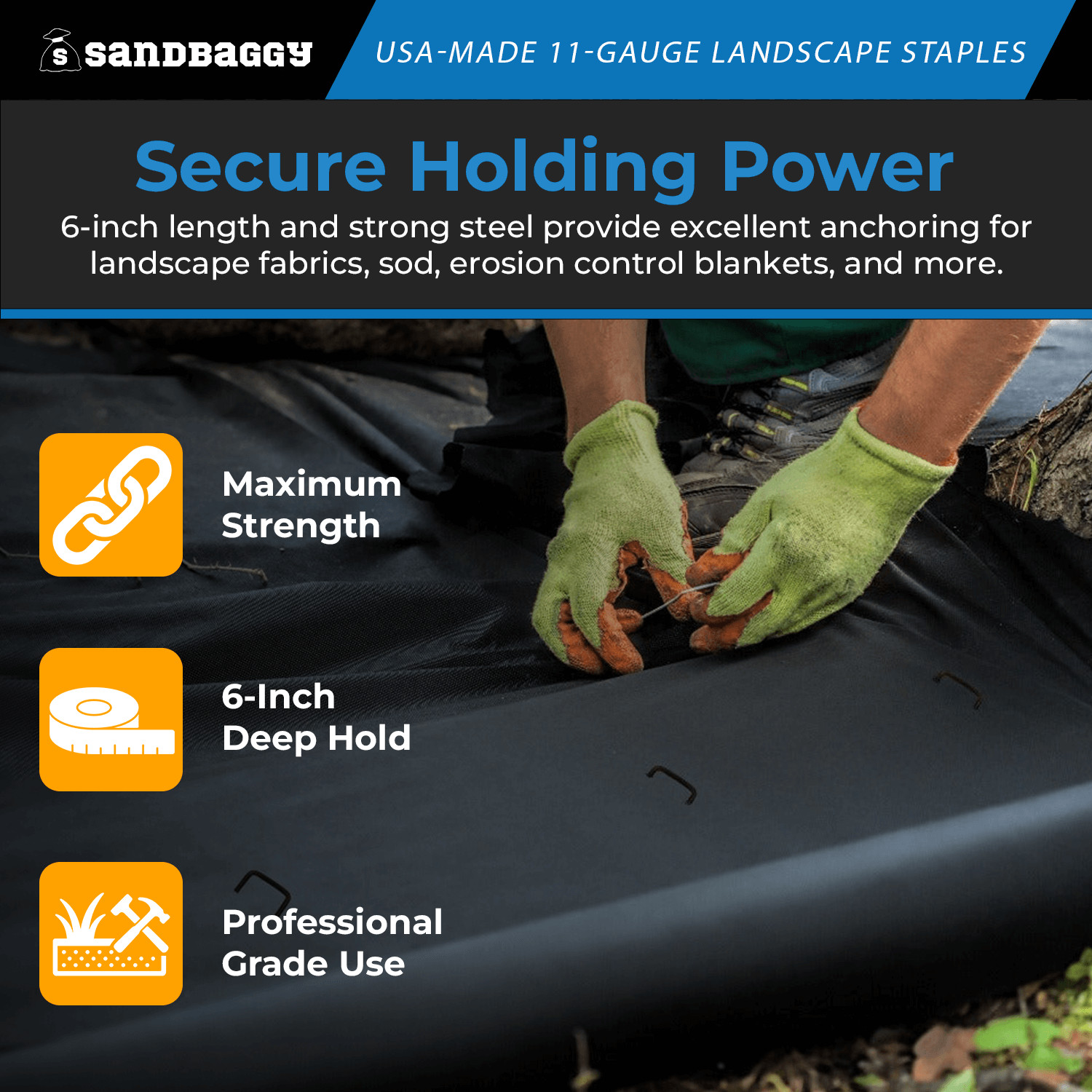 Sandbaggy 6-Inch Landscape Staples – USA Made