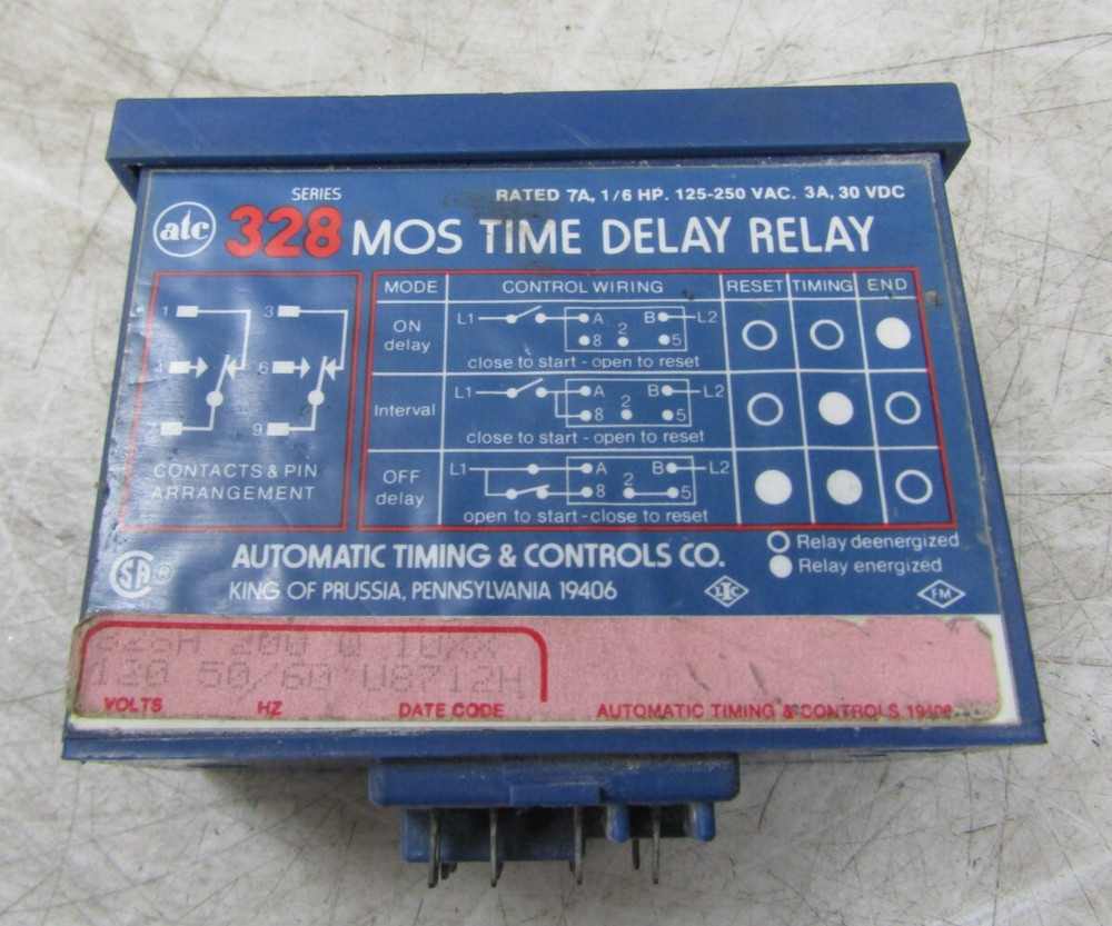 💥AUTOMATIC TIMING & CONTROLS 328MOS TIME DELAY RELAY 125-250 VAC 30 VDC