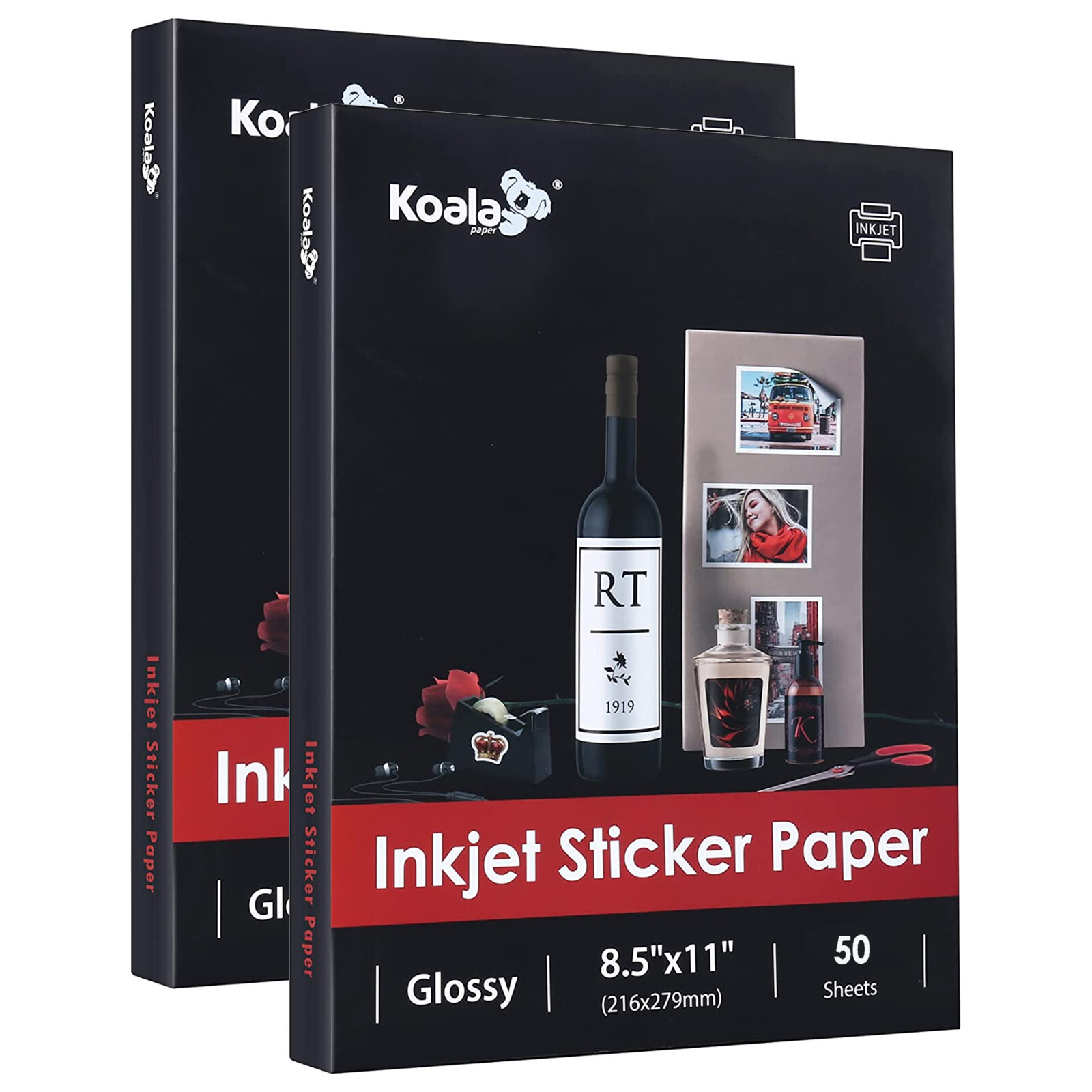 Koala Glossy Sticker Paper for Inkjet, Adhesive Photo Paper 8.5x11 100 Sheets