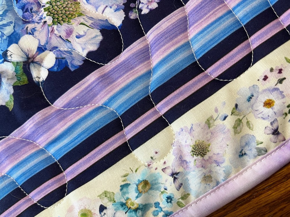 Handcrafted-Quilted Table Runner- Spring Has Arrived -Flowers Various Blues 2025