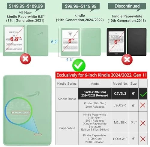 Clear Case for 6.0 inch Kindle Basic 11th Generation 2024 & 2022 Release 6"