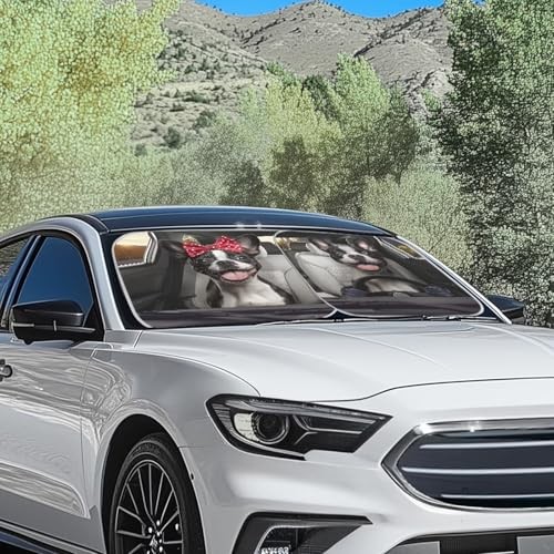 Sunshade Visor 2 Pack Car Windshield Sun Shade Foldable 2-Piece Boston Terrier