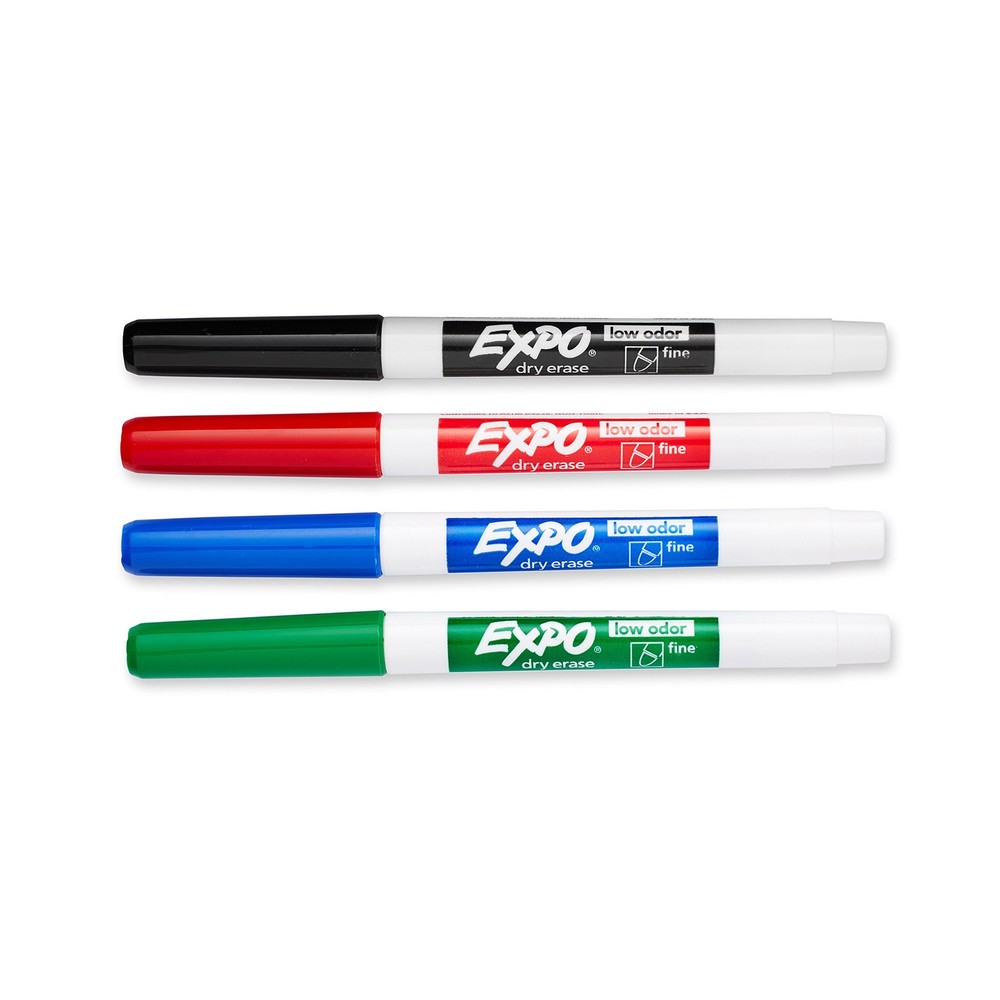 4 Pack Dry Erase Markers Fine Point Assorted Colors Low Odor Set