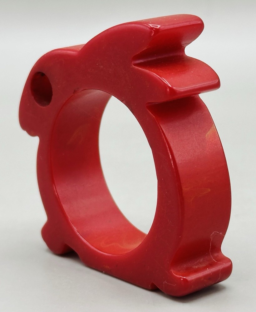 Vintage Mid-century Bakelite ruby red rabbit napkin ring