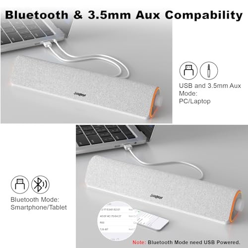 R50 Bluetooth Computer Speakers, USB Powered Pc Speakers for Desktop White