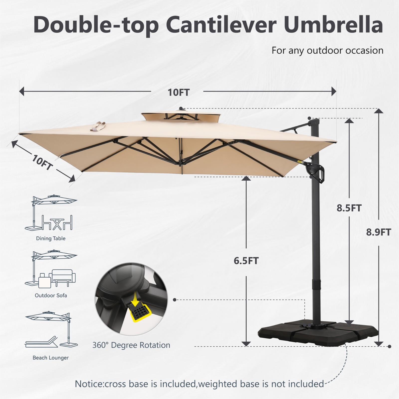 10 x10ft Patio Umbrella Outdoor Umbrella Carbon Steel Market Umbrella w/Base