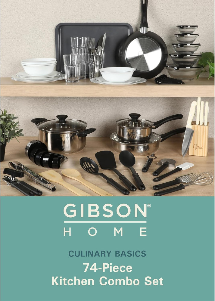 74-Piece Complete Kitchen Set: Cookware, Dinnerware & Utensils