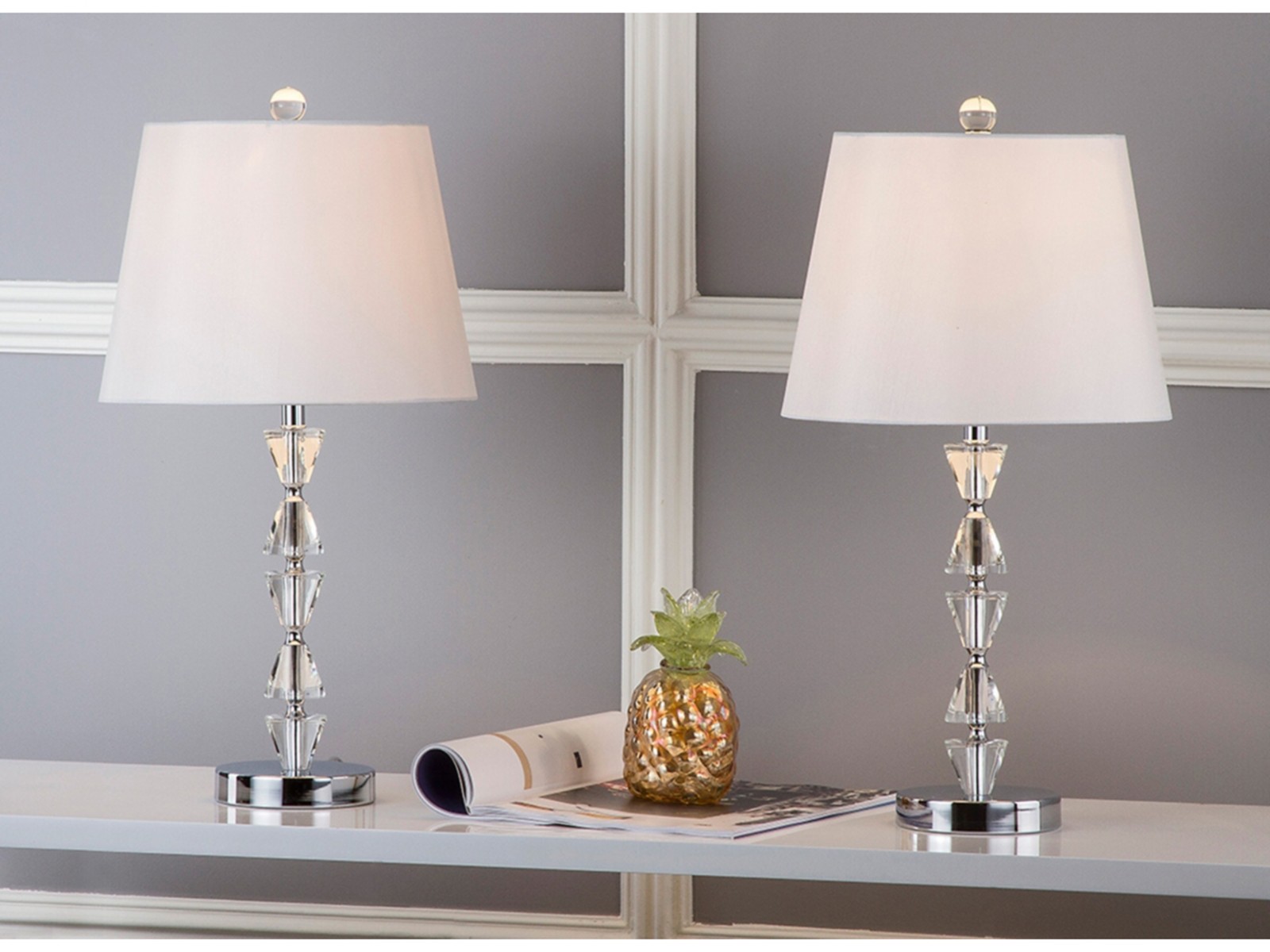 Safavieh Crystal Table Lamp Set of 2 Modern Clear Prism Bedroom Living Room Lamp