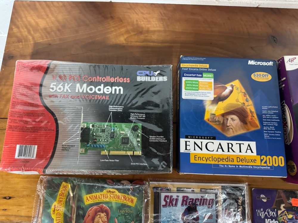 Vintage 90s Software Lot CD-ROM Floppy Disks Encarta Windows Modem UNTESTED