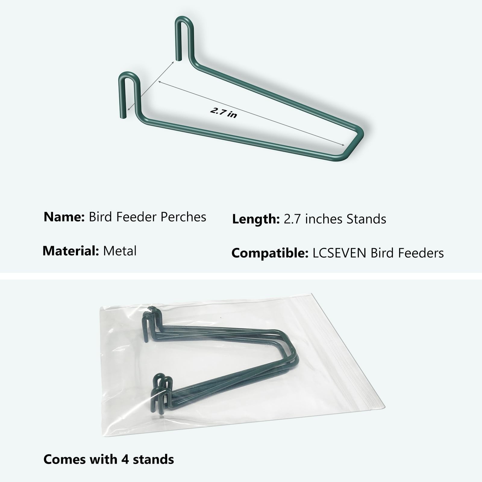 LCSEVEN Metal Feeding Ports Stands for Bird Feeder 4-Pack, Standing Green