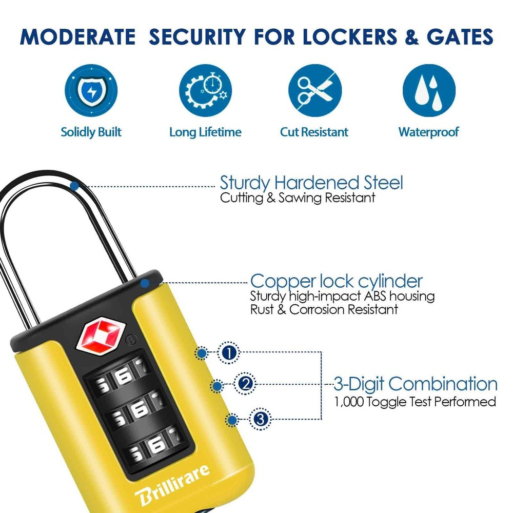 BRILLIRARE 2 Pack TSA Approved Luggage Locks, Combination 2 Pack-Yellow