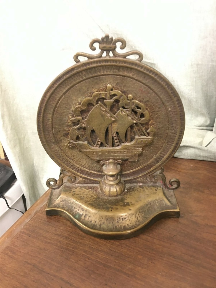 Heavy Antique Bronze Door Stop Sailing Ship
