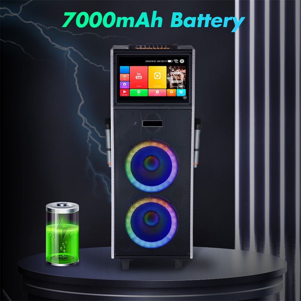 Professional Karaoke Machine Bluetooth Speaker Lyrics Display Screen WirelessMic