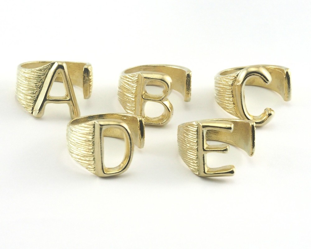 First Letter Ring Initial Name Raw Brass Adjustable 4US - 9US Statement Ring