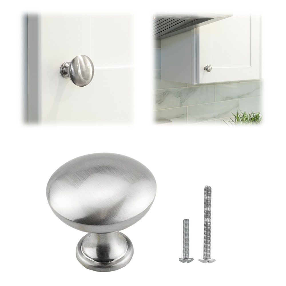 Solid Steel Mushroom Knob Pull Brushed Nickel Kitchen Bath Door Cabinet Handle