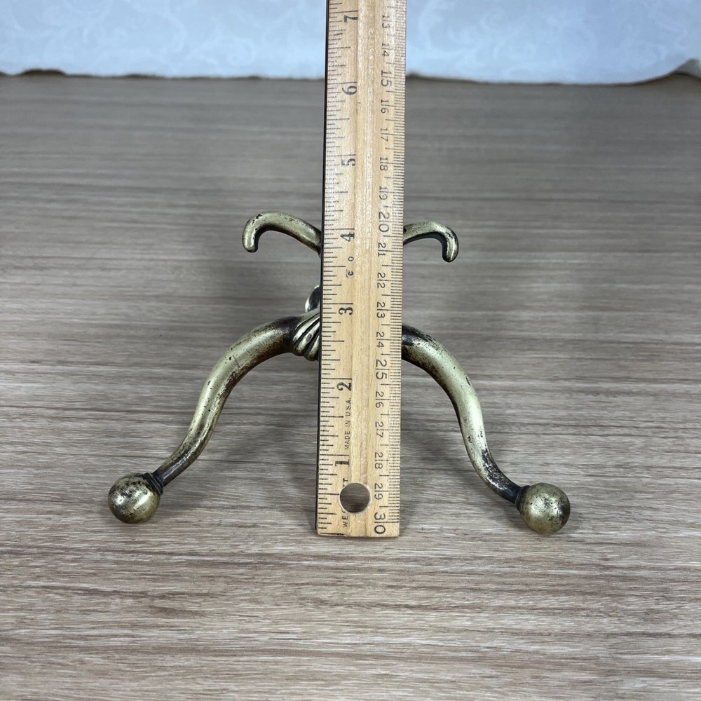 Vintage Antique Original Solid Brass 4-Post Coat & Hat Hook Wall Mount Screw In