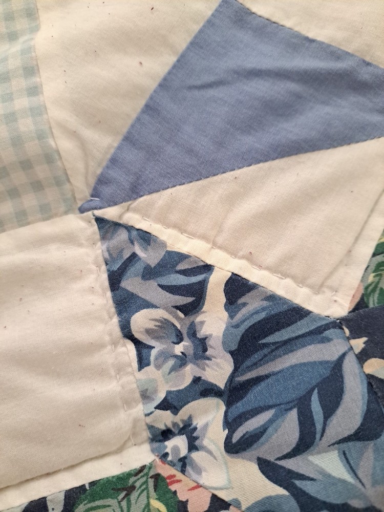 Handmade Star & Floral Pattern Blue Patchwork Quilt