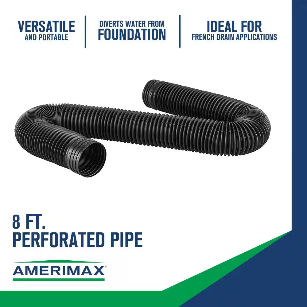 FLEX Drain 4 In. X 8 Ft. Black Copolymer Perforated Drain Pipe