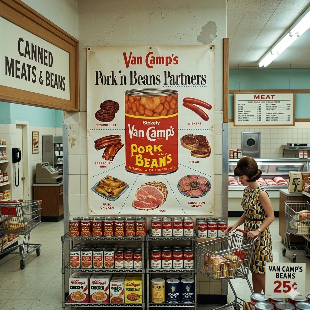 Vintage Grocery Store Advertising Display 58x42 Poster Van Camp's Pork and Beans