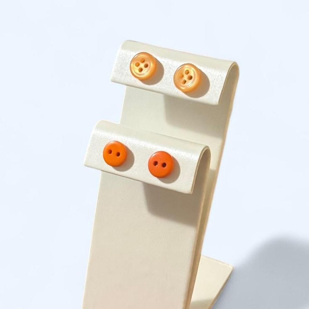 2 Pair Set of Orange Button Stud Earrings