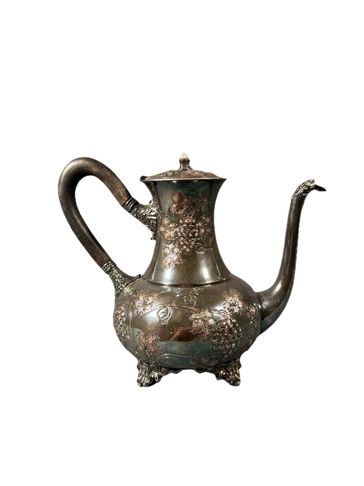 Sheffield Silverplate Coffee Pot Repousse Grape Motif England Victorian