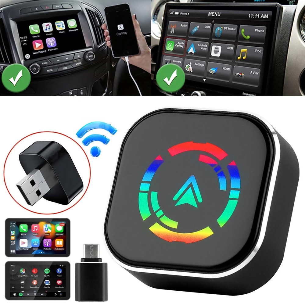 For Apple CarPlay Android Auto Wireless USB Adapter Dongle Bluetooth WiFi Unit