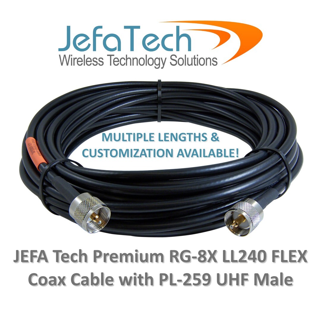 JEFA Tech Premium RG-8X LL240 FLEX Coax Cable with PL-259 UHF Male lot USA