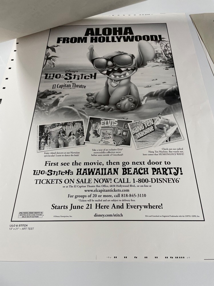 Lilo & Stitch Lot Printer Proof Tear Sheet Ad Pad Printer Proof Sheets B