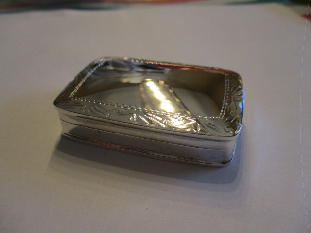 Large sterling silver pill box rectangular shape engraved around the top 2 inch