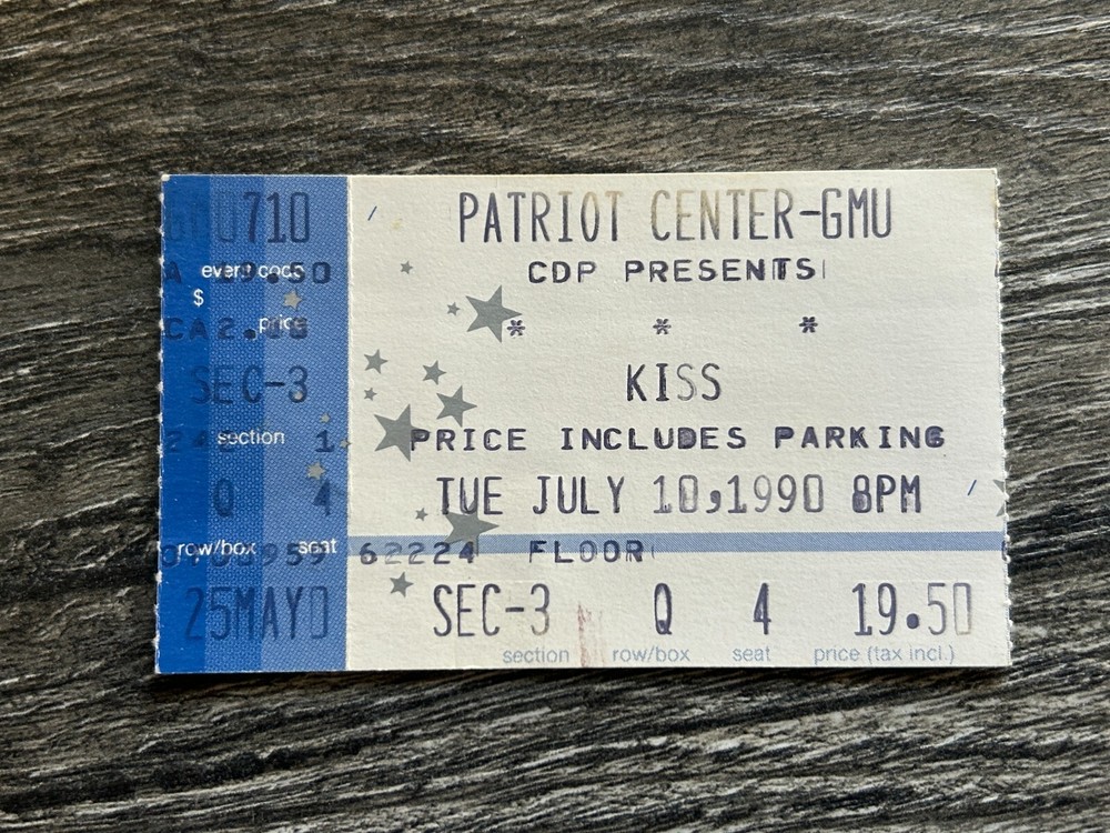 KISS TICKET STUB Virginia July 1990 Hot In The Shade Concert Tour Vintage Kiss