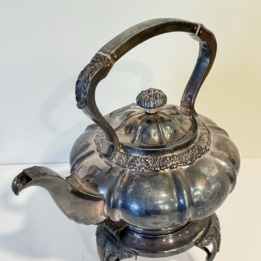Vintage Sheffield England Silverplate Tilting Teapot Spirits Coffee Ornate