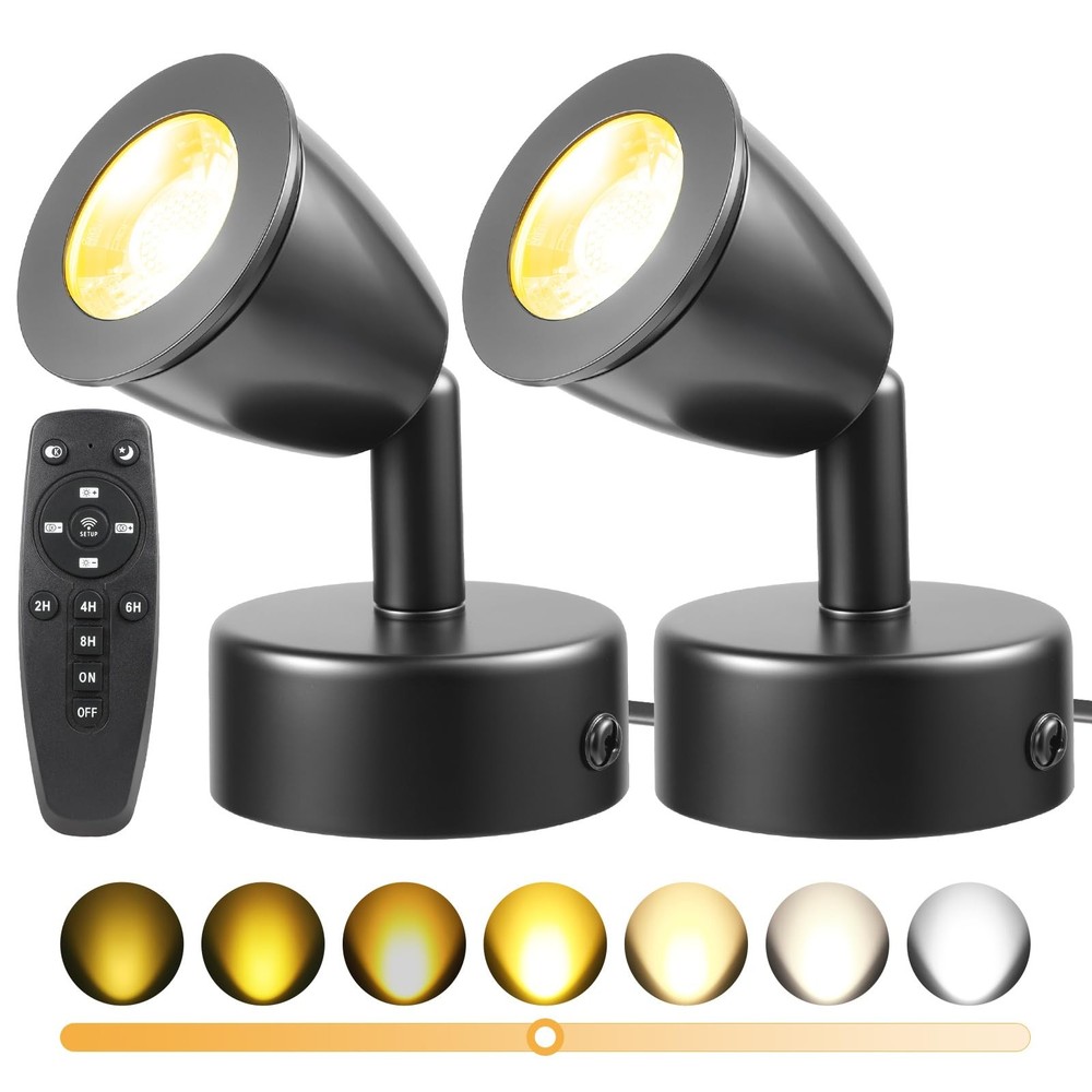 2Pack LED Spot Lights Indoor with Timer and Remote Stepless Adjustable Color ...