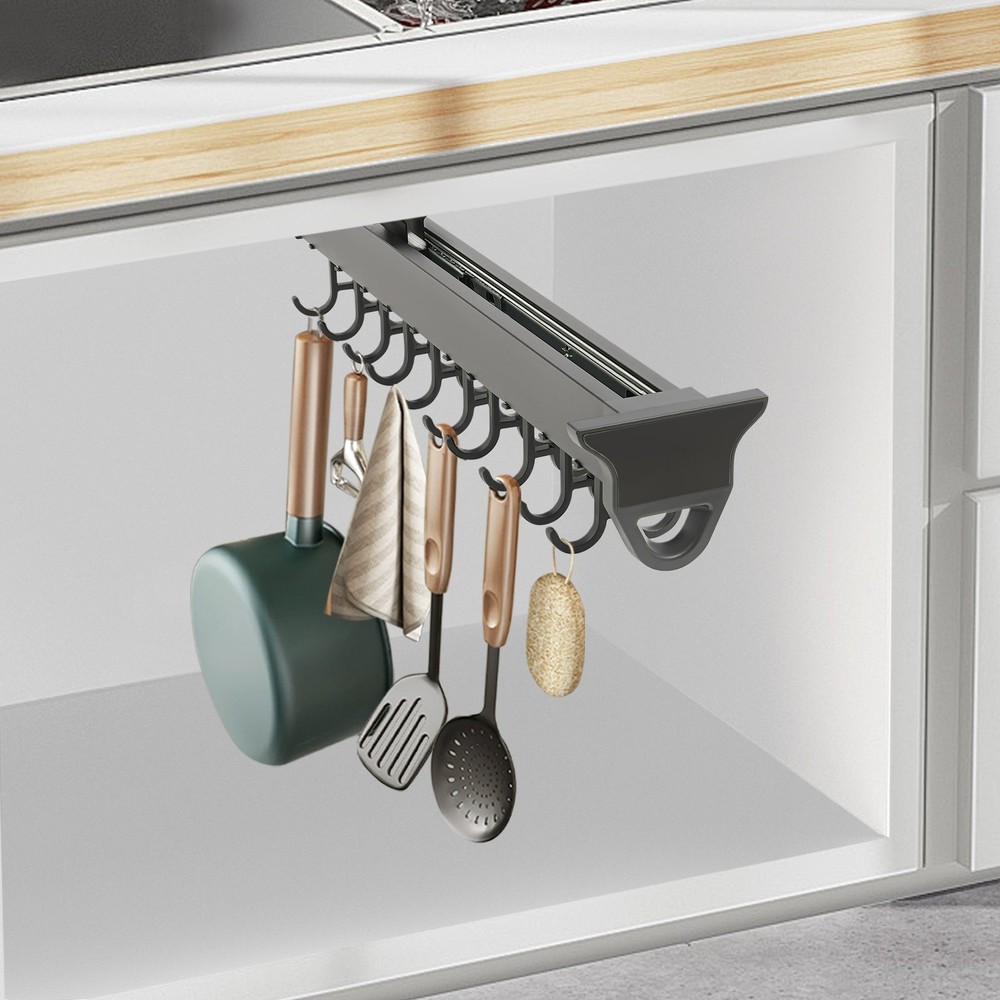 Pull Out Wall Storage Rack w/ 20 Hooks kitchen Laundry Closet Hanging Organizer