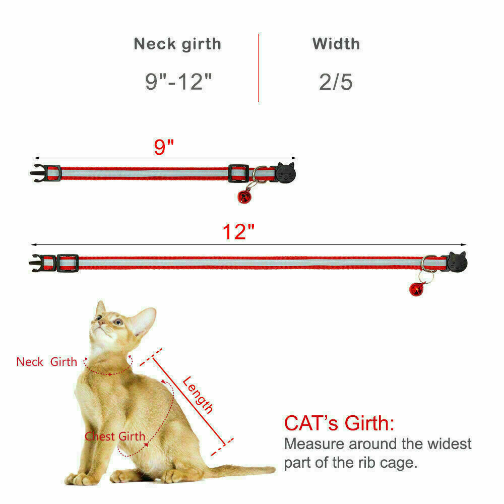 2PCS Reflective Breakaway Nylon Cat Safety Collar with Bell for Cat Kitten US