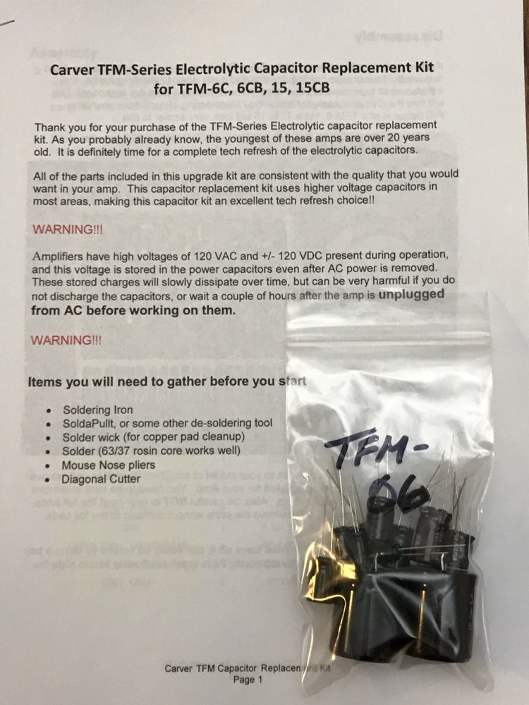 CARVER TFM-6 or TFM-6CB complete Tech Refresh / Repair Cap Kit