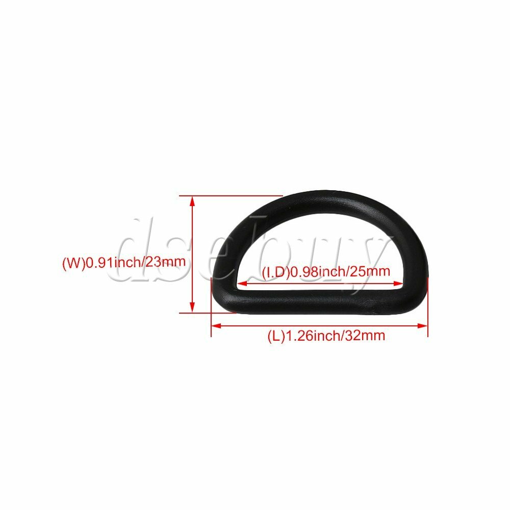 40x D Ring Adjustable Black Plastic Buckle for Bag Webbing 25mm Inner Diameter